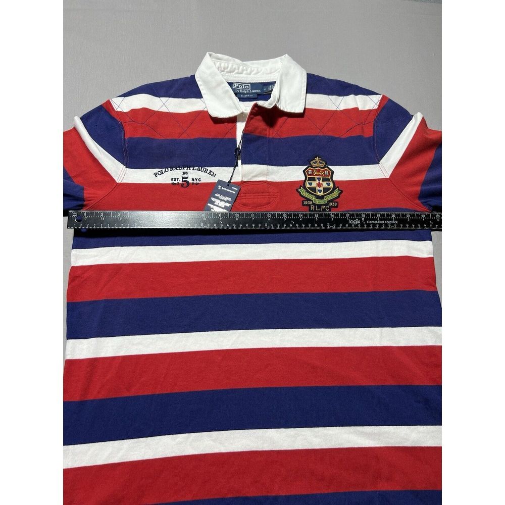 Polo Ralph Lauren‎ Rugby Shirt Men's M Striped Embroidered Patchwork Long Sleeve - Picture 7 of 11